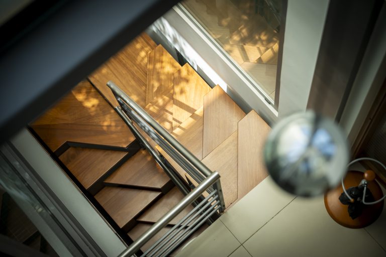 Looking down the office stairwell